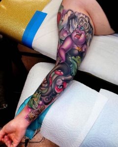 "Colored full arm tattoo for men"
